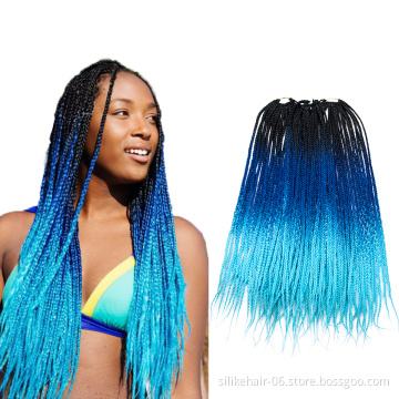 High Quality Ombre Blue 24 inch 24 Roots/pack Heat Resistant Fiber Bulk Box Braid Crochet Synthetic Braiding Hair Extensions